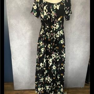 Liberty Love Boho Floral Black Peasant Maxi Dress 2XL